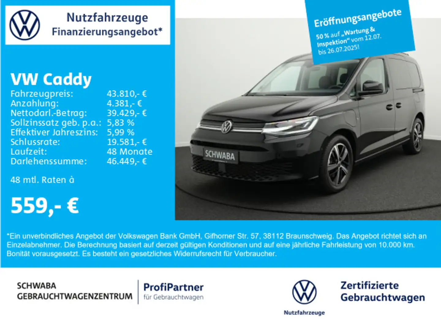 Volkswagen Caddy GOAL 1,5 eHybrid KR *NAV*KLA*SHE*AHK* Schwarz - 1