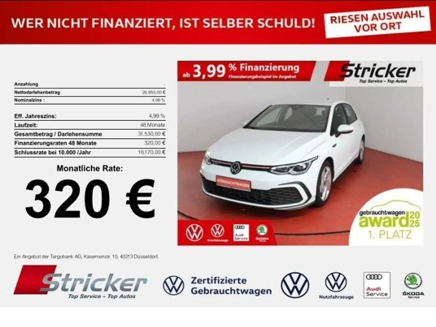 Volkswagen Golf GTI 2.0TSI DSG 320,-ohne Anzahlung Navi Travel Ap Weiß - 1