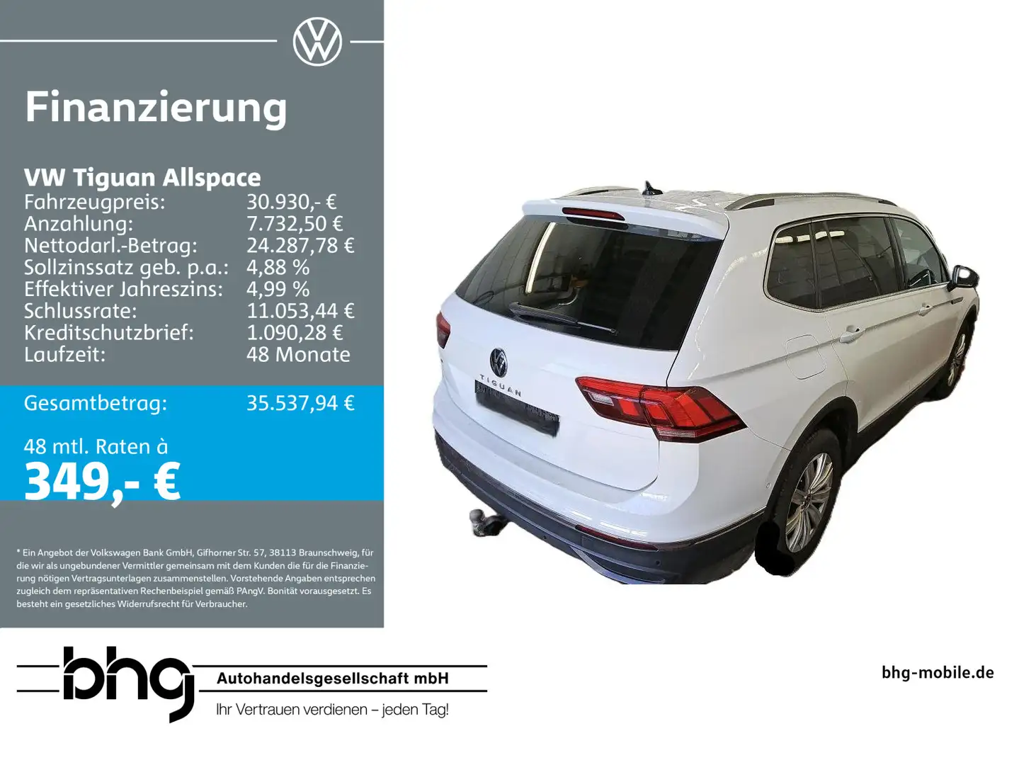 Volkswagen Tiguan Allspace 2.0 TDI SCR DSG Life 7Sitzer AHK Weiß - 1
