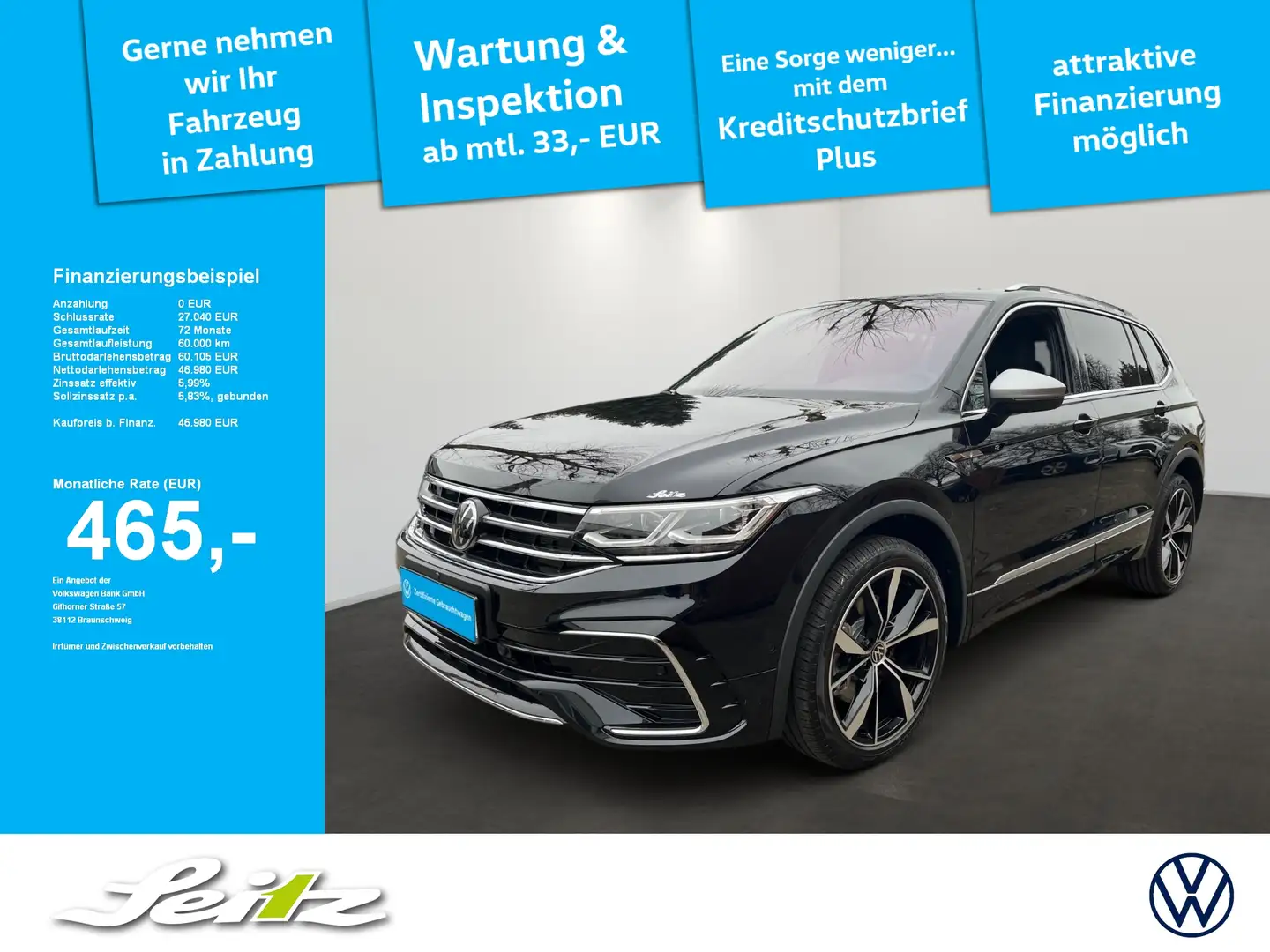 Volkswagen Tiguan Allspace 2.0 TDI 4M R-Line *7-SITZER*AHK*KAMERA* Schwarz - 1