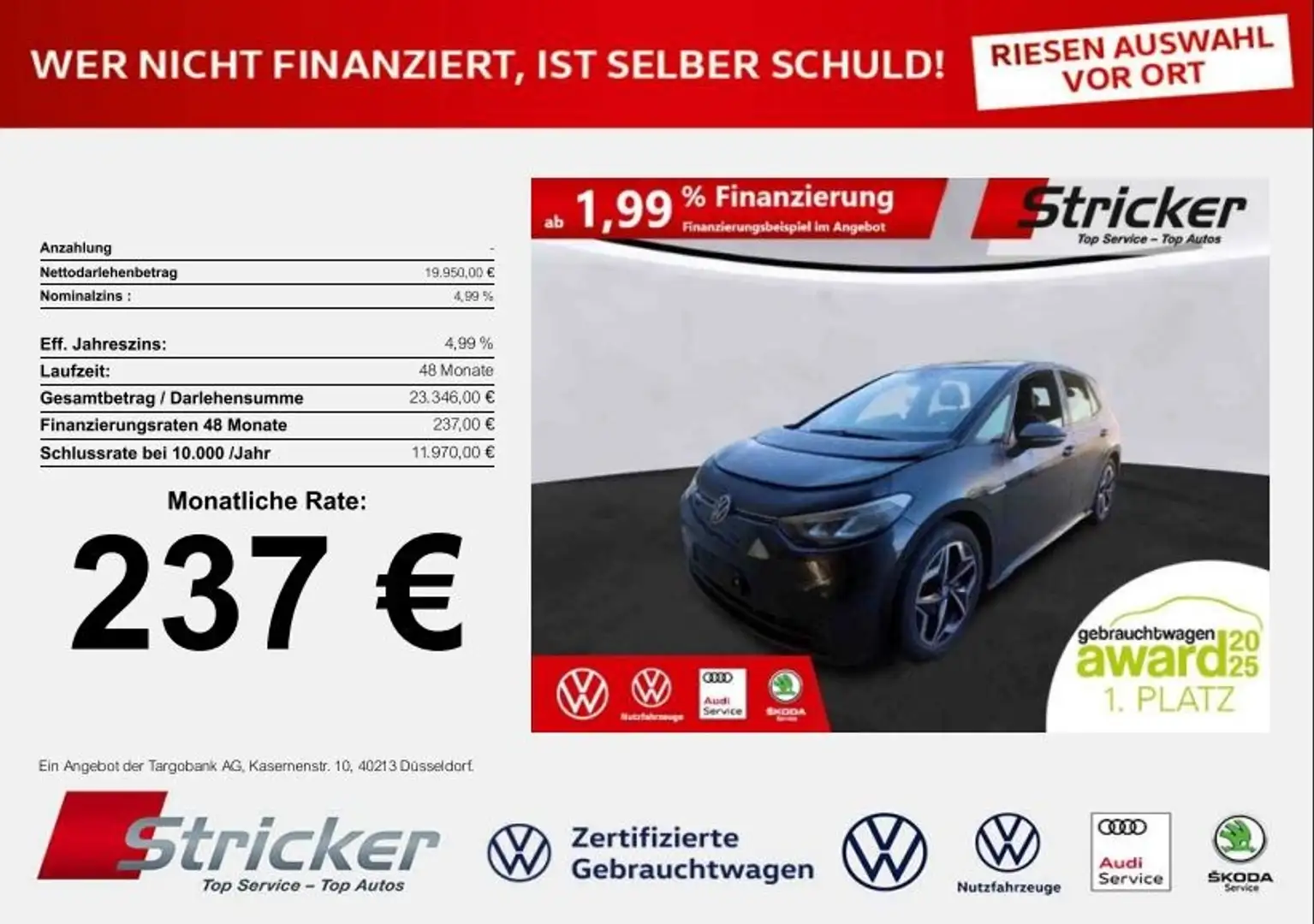 Volkswagen ID.3 Pro Life 107/58 237,-ohne Anzahlung ACC Navi Sitz Silber - 1