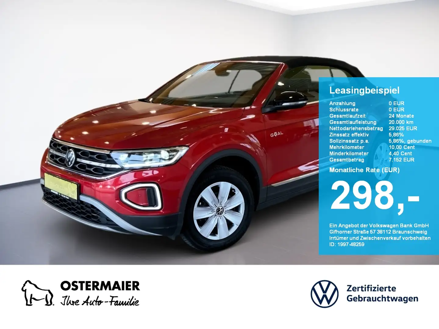 Volkswagen T-Roc Cabriolet GOAL 1.5TSI 150PS DSG ACC.NAVI+VC.2xPDC. Rot - 1