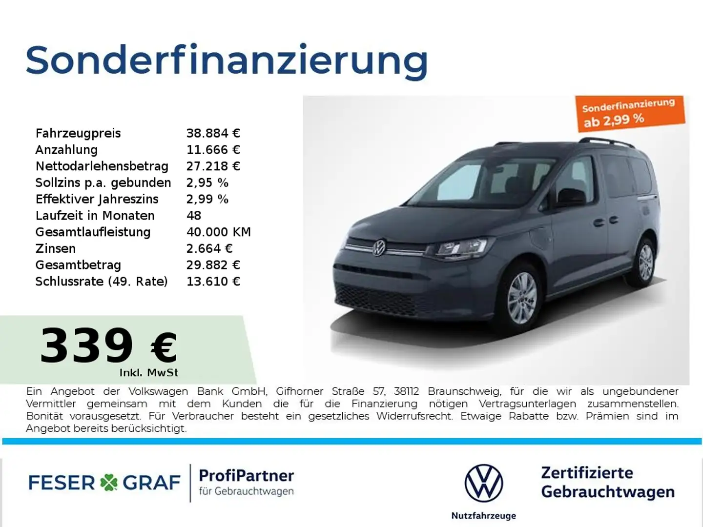Volkswagen Caddy 1.5TSI eHybrid Life DSG AHK Navigationssystem Grau - 1