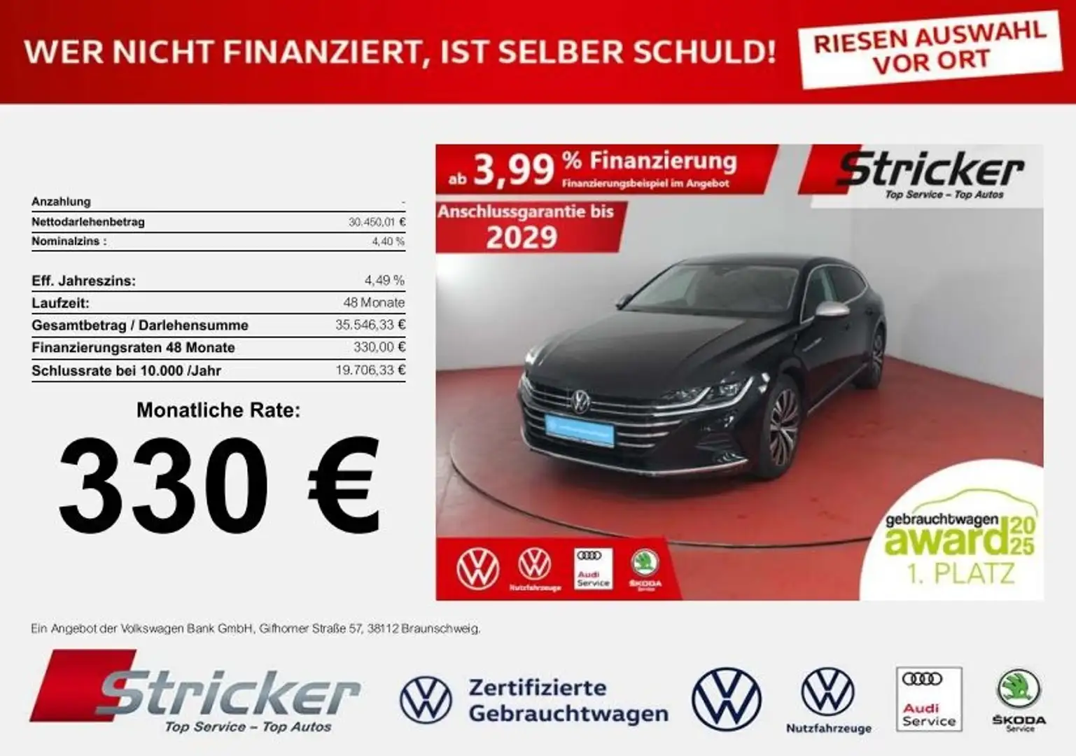 Volkswagen Arteon SB Elegance 1.4TSI e-Hybrid 330,-ohne Anzahlung A Schwarz - 1