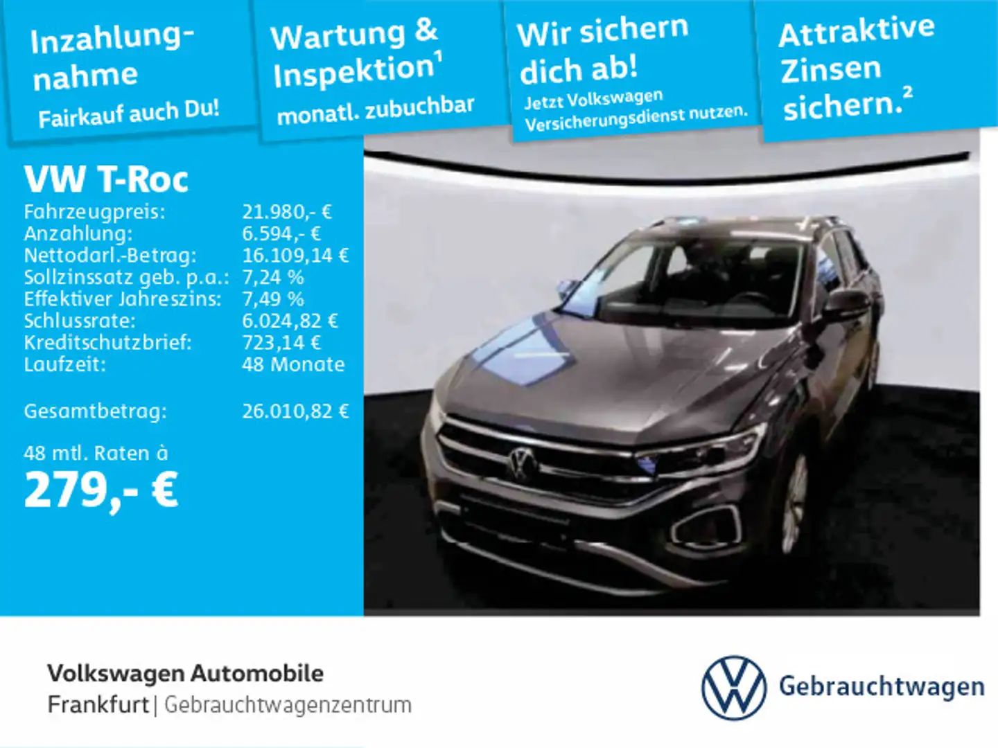 Volkswagen T-Roc T-ROC 1.5 TSI DSG Style Navi Spurhalteassistent Grau - 1