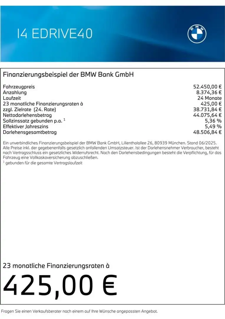 BMW i4 eDrive40 M Sport Pro⚡|0,5% DWbst|UPE 75.310€|Sofor Schwarz - 2
