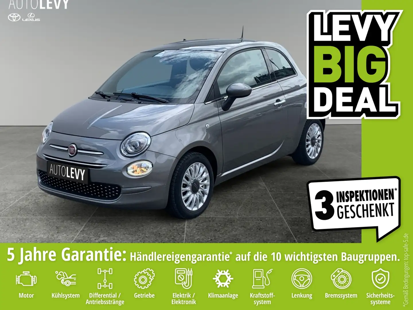 Fiat 500 1.2 8V S&S Lounge *PDC*Pano*8 fach Bereift* Šedá - 1