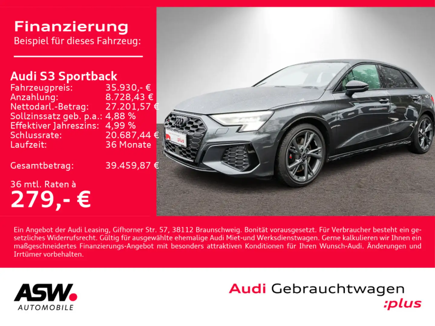 Audi S3 quattro 2.0TFSI Stronic LED RFK B&O Grigio - 1