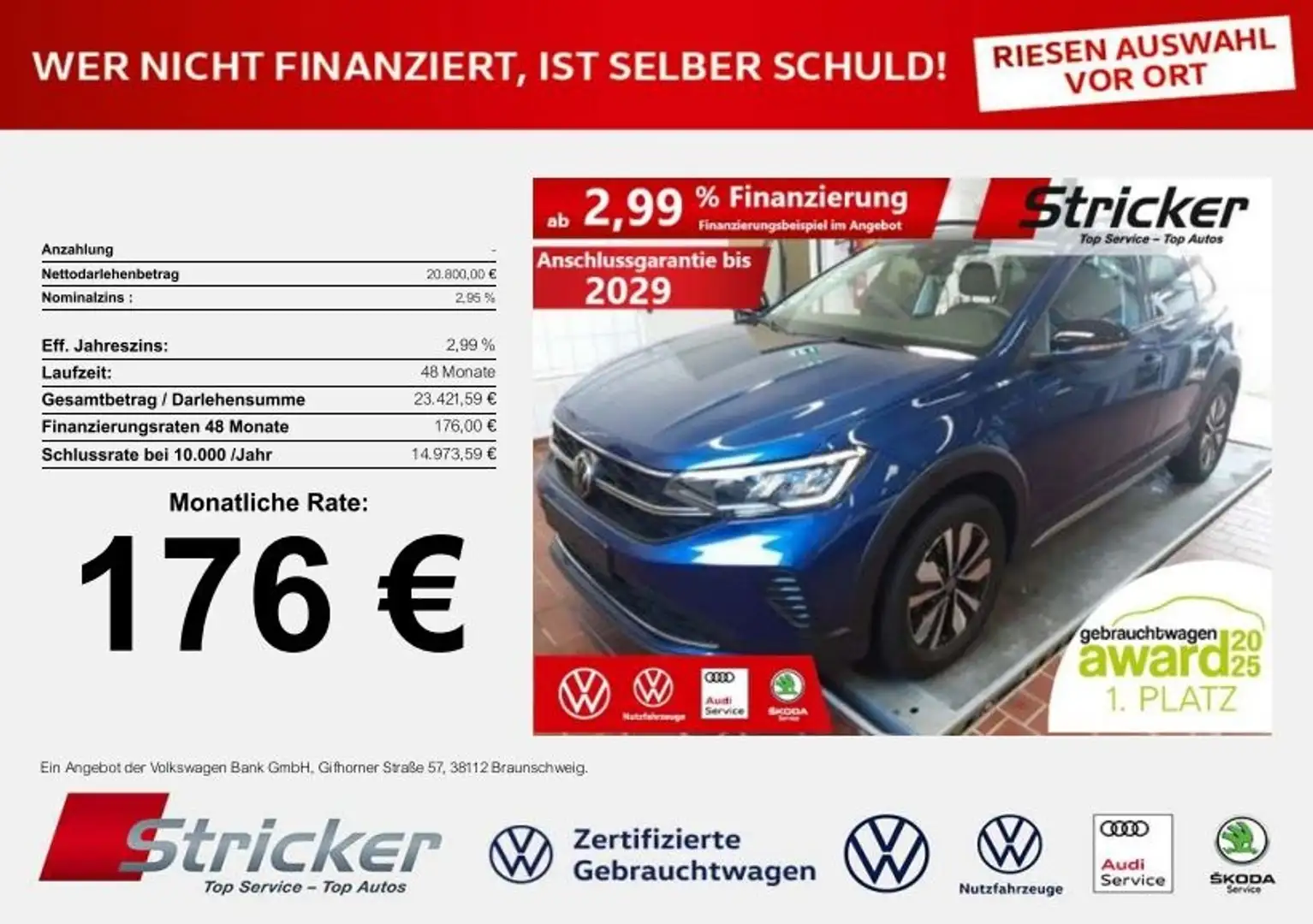 Volkswagen Taigo GOAL 1.0TSI 176,-ohne Anzahlung ACC Sitzheizung Blau - 1