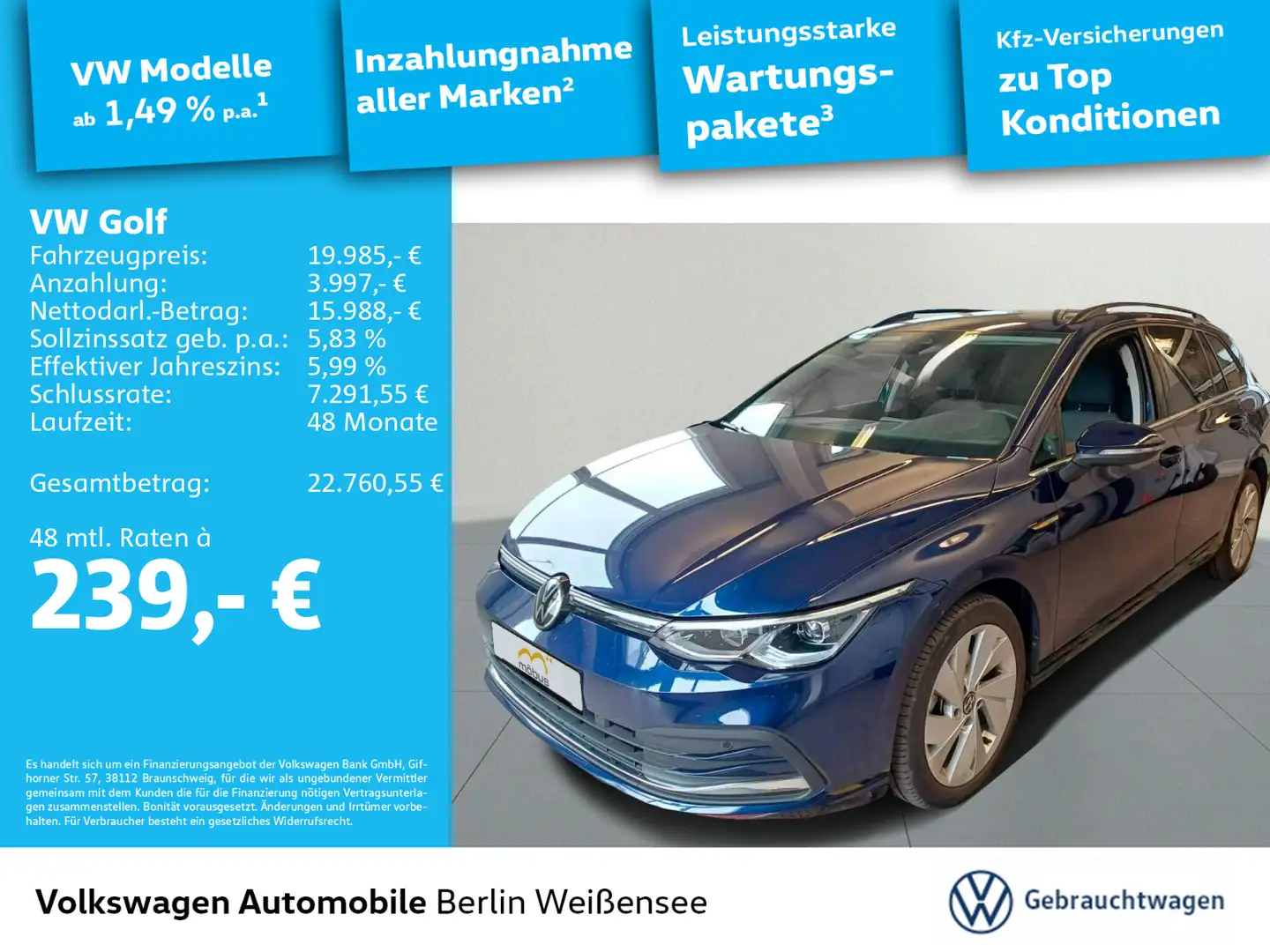Volkswagen Golf Variant Golf VIII Variant 1.5 TSI Style *APP*NAV*ACC*PDC Blau - 1