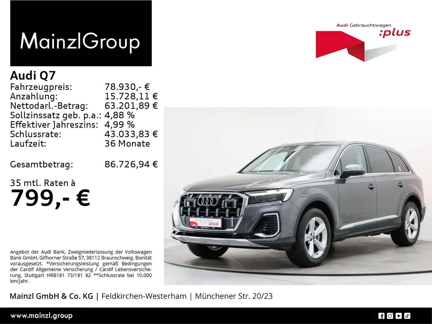 Audi Q7 50 TDI quattro 7-S. AHK Luft HUD Pano Matrix Gris - 1