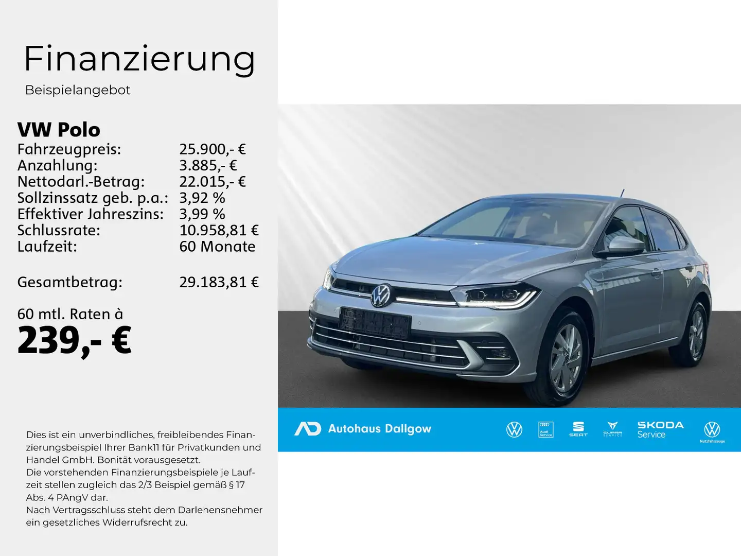 Volkswagen Polo Style 1.0l 116PS*DSG AlarmWifi+Nav+RFK+WiRä Silber - 2