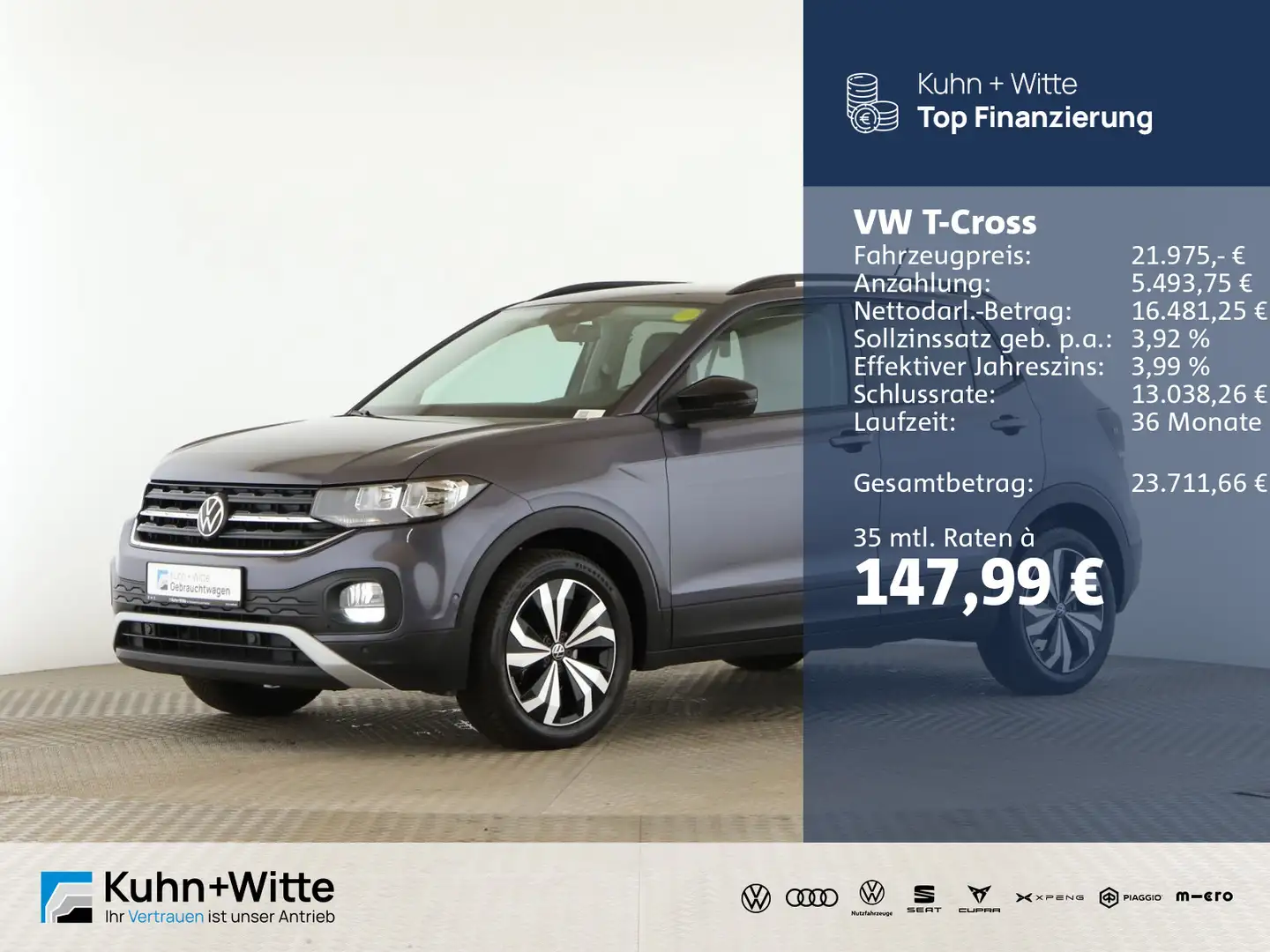 Volkswagen T-Cross 1.0 TSI Life *ACC*PDC*Navi*AppleCar*IQ.D Grau - 1