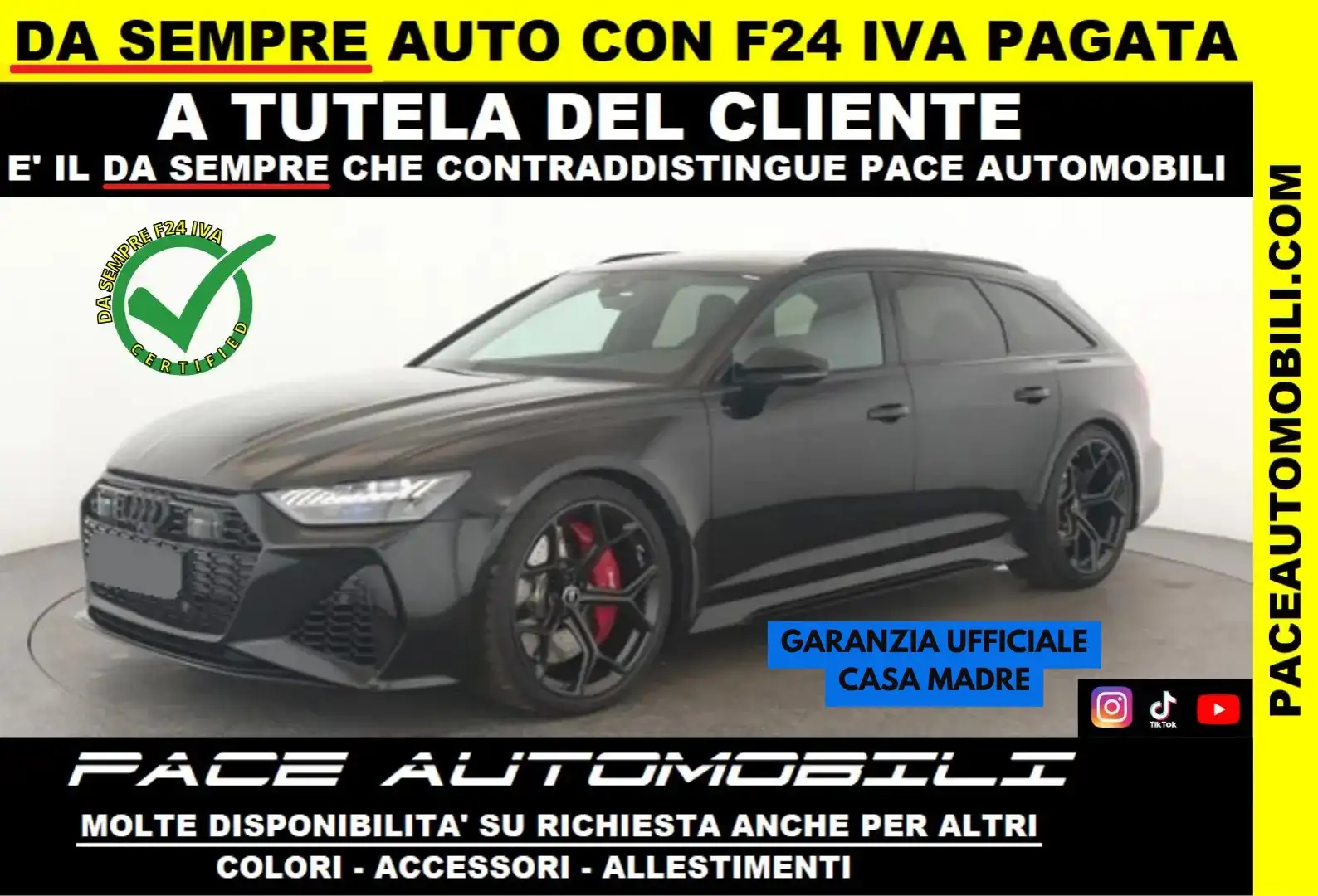 Audi RS6 DYNAMIC PERFORMANCE TETTO B&O PELLE BLACK PACK PDC Nero - 1