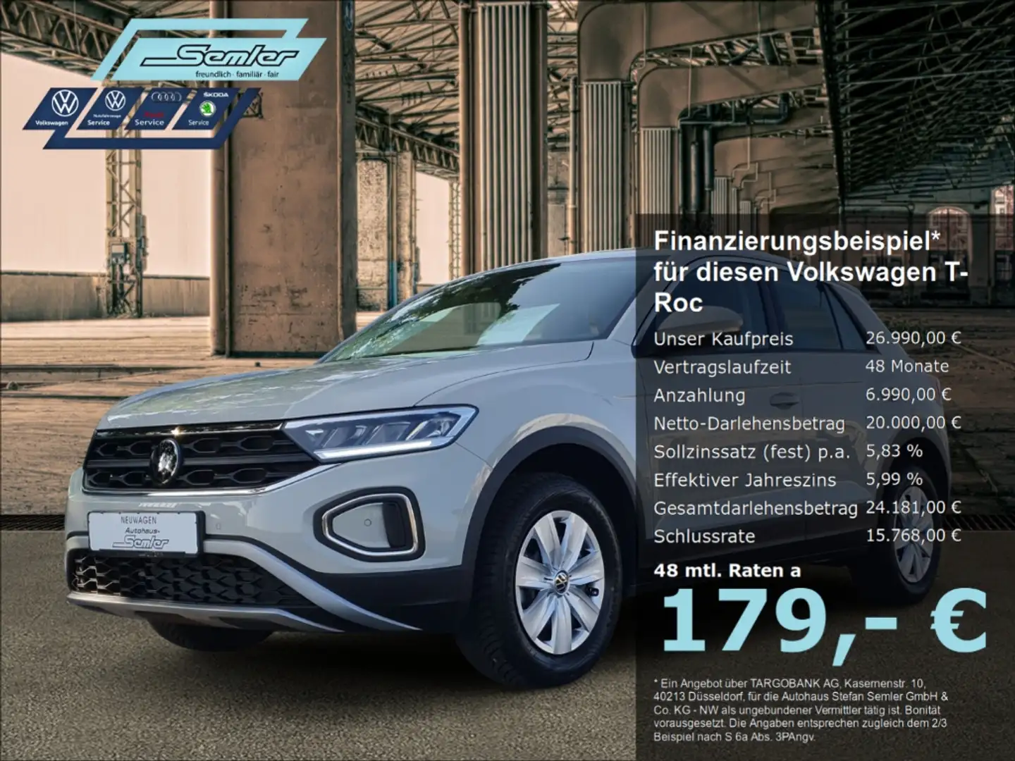 Volkswagen T-Roc 1.0l TSI 85kW 6-Gang LED SHZ APP PDC Grau - 1