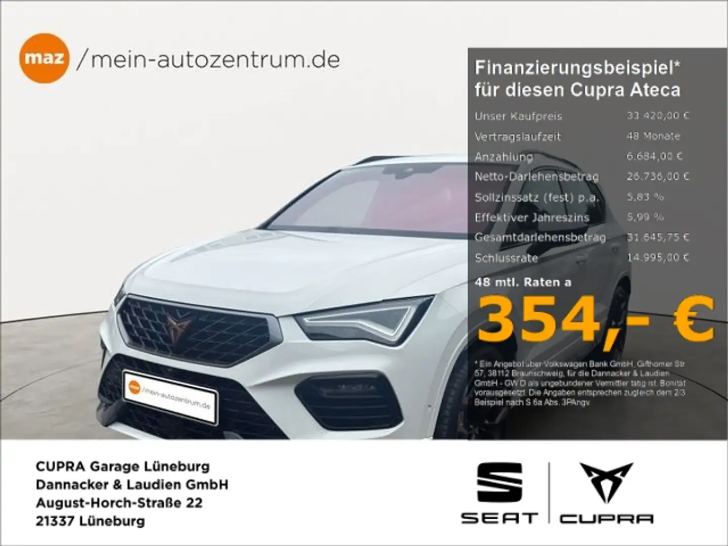 CUPRA Ateca CUPRA 2.0 TSI 4Drive Alu LED Klima Akrapov Weiß - 1
