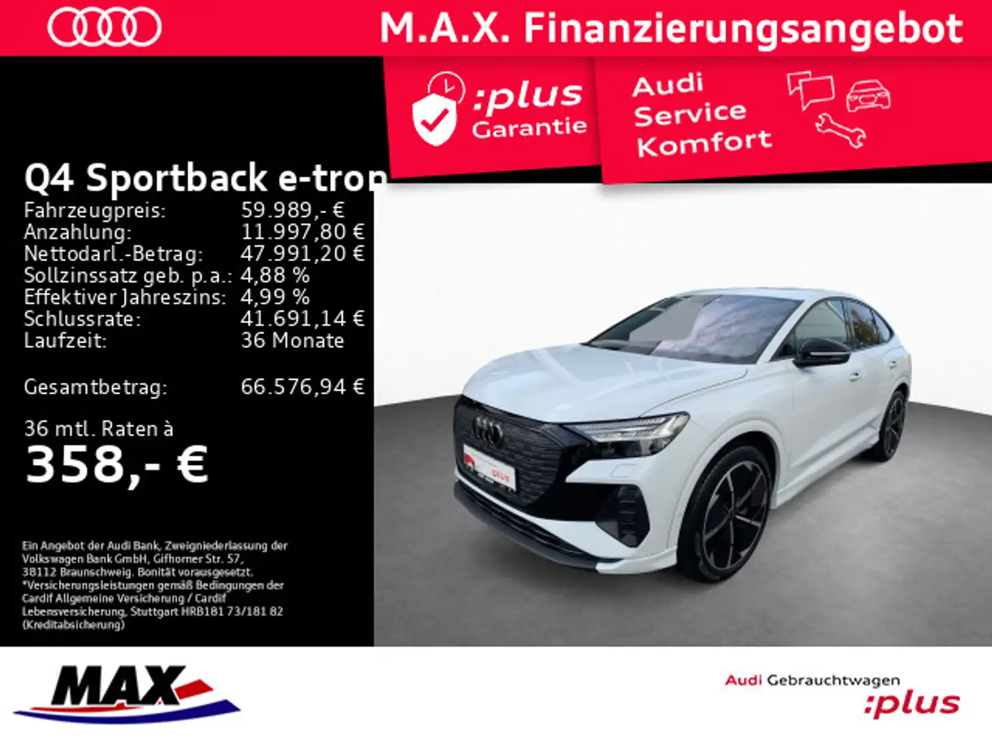 Audi Q4 e-tron 55 S LINE MATRIX+AHK+SONOS+P Weiß - 1