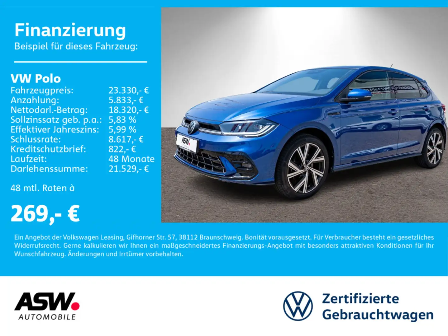 Volkswagen Polo R-Line 1.0 TSI DSG LED Navi RFK SHZ PANO VC Bleu - 1