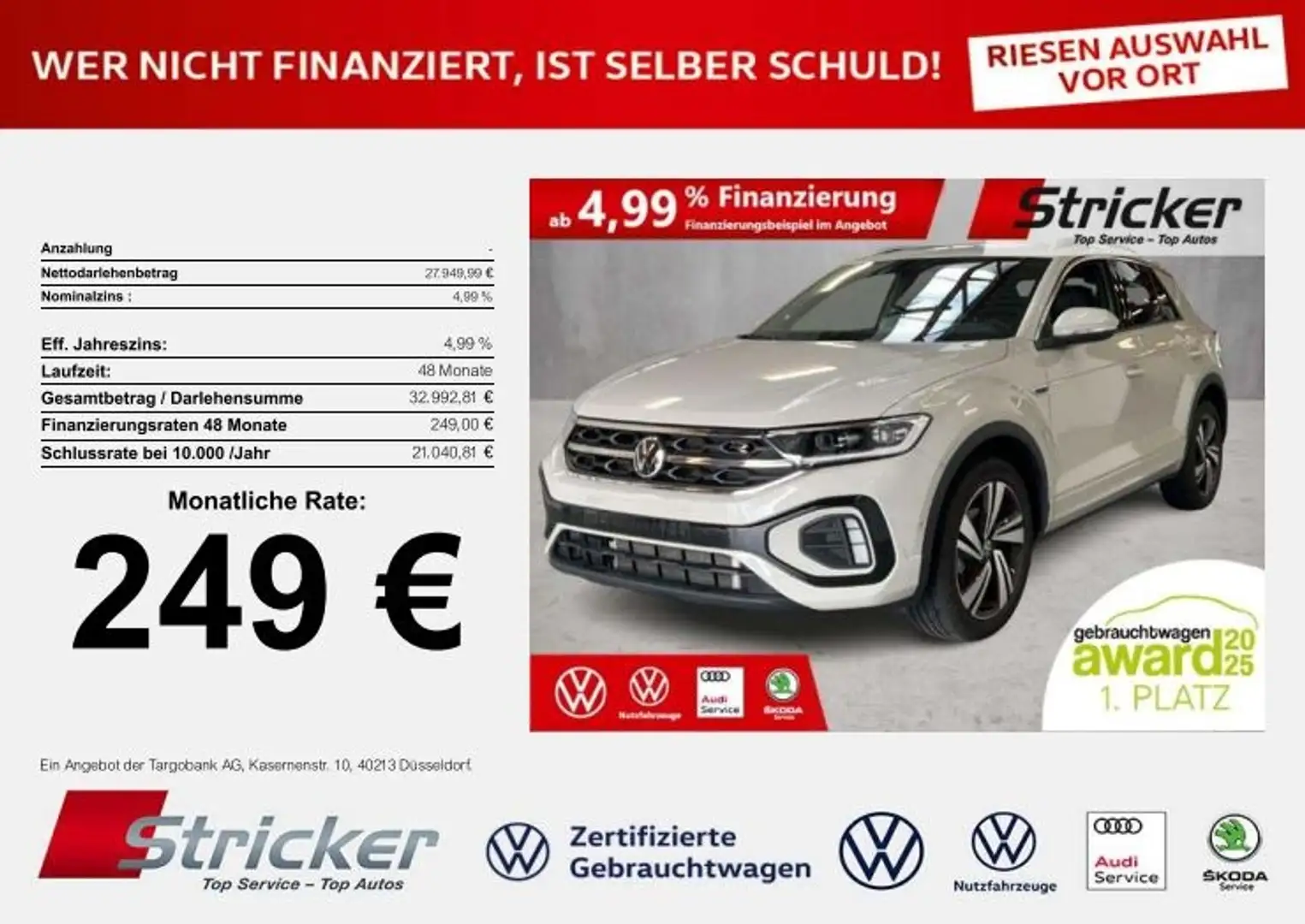 Volkswagen T-Roc R-Line 1.5TSI DSG 249,-ohne Anzahlung ACC App-Con Silber - 1