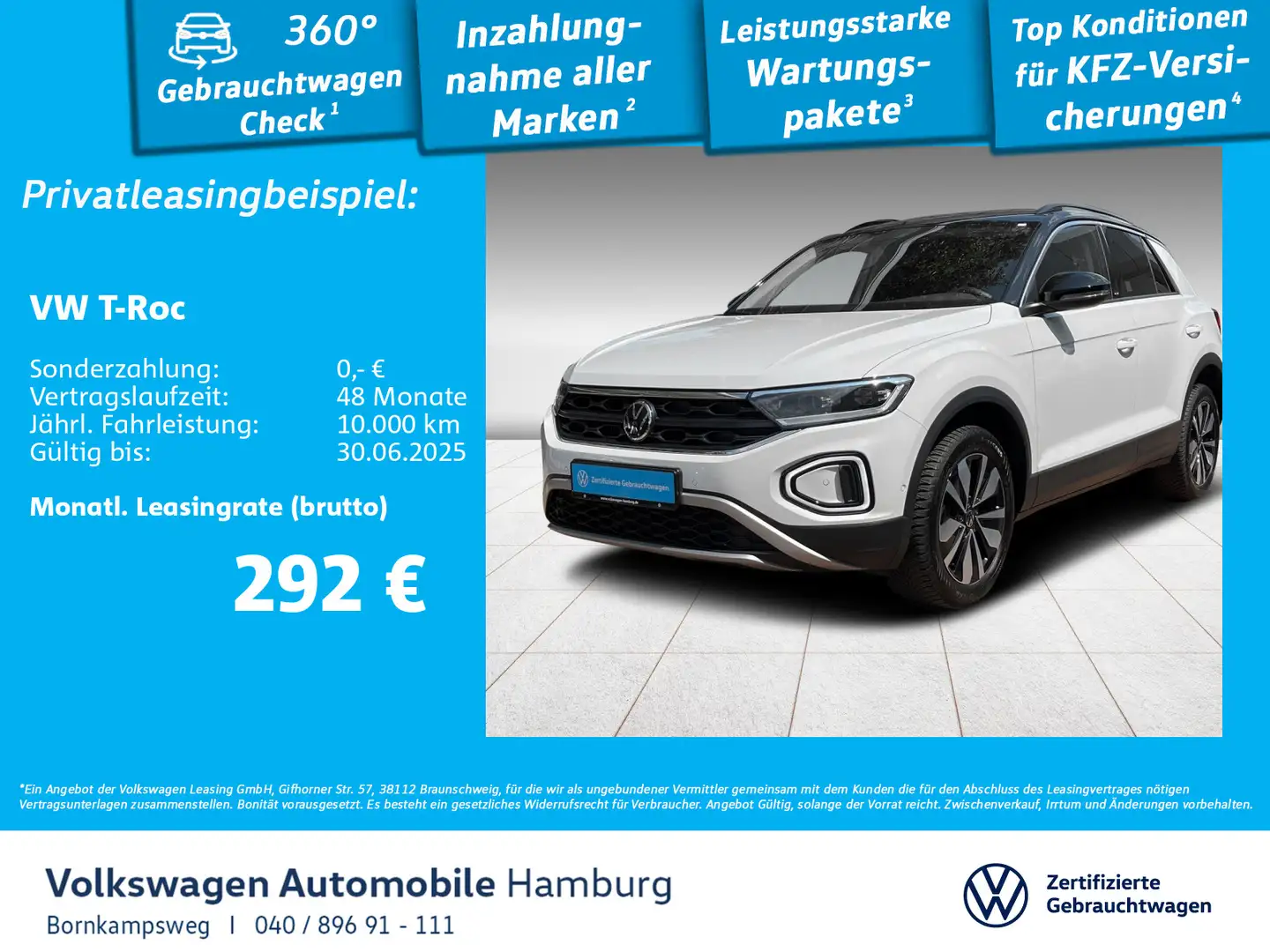 Volkswagen T-Roc 1.0 TSI Move ACC App-Con. Rückfahrkam. Nav Weiß - 1