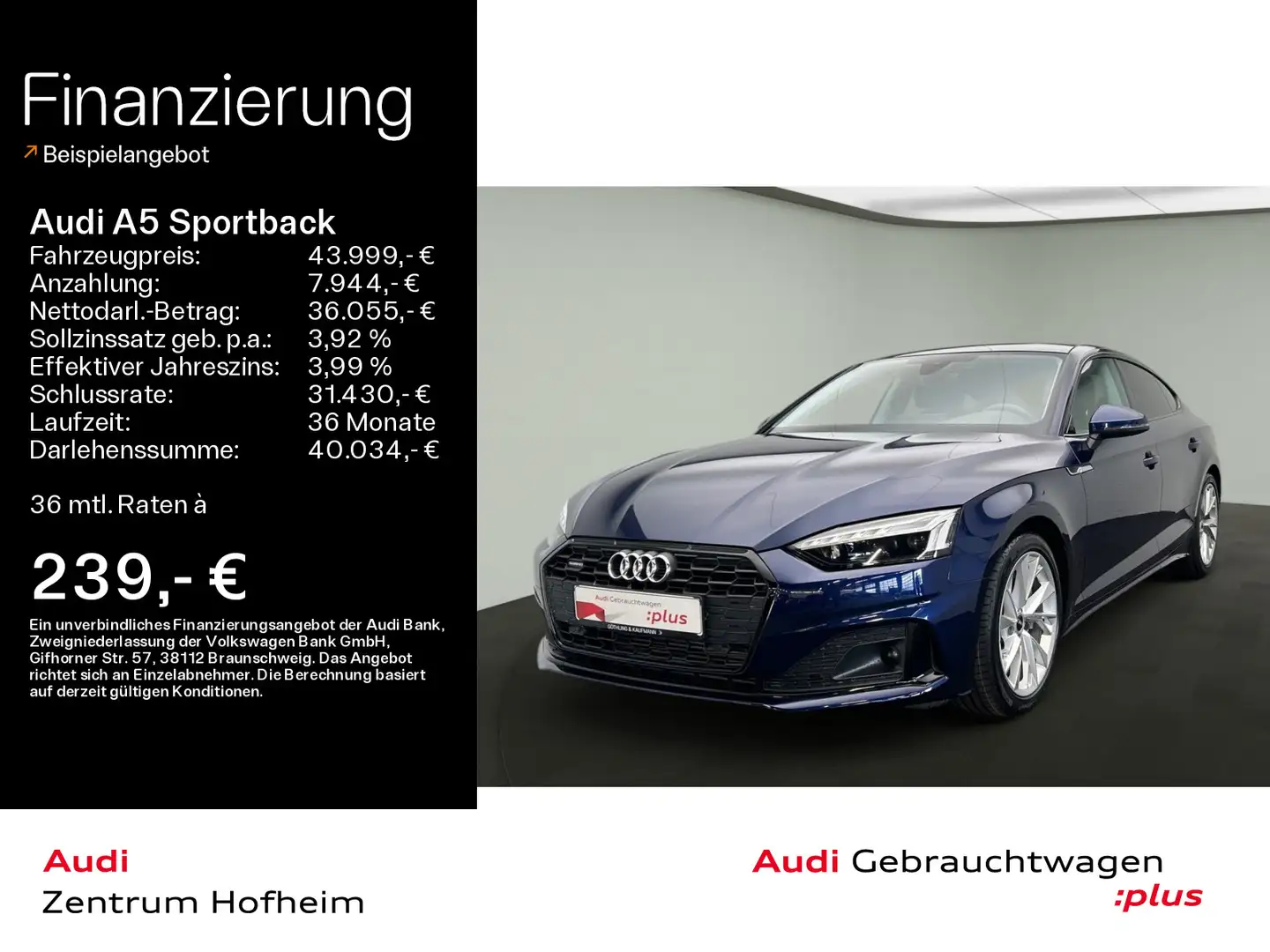 Audi A5 45 TFSI qu Advanced S tro*Pano*Matr Blau - 1