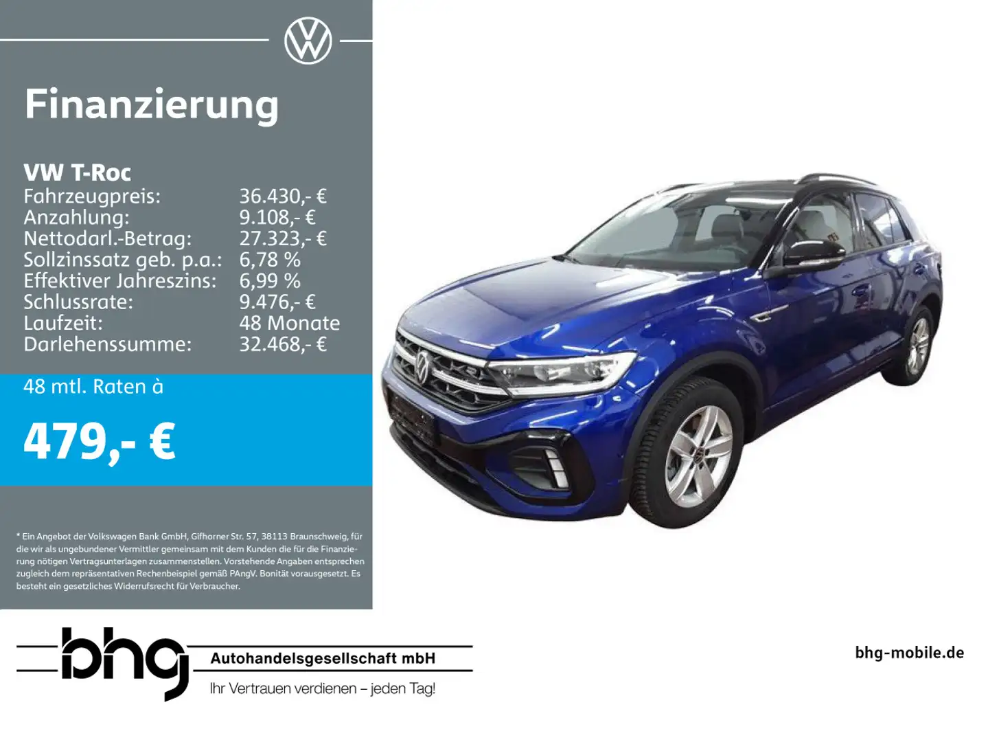 Volkswagen T-Roc 2.0 TDI SCR 4MOTION DSG R-Line Blau - 1