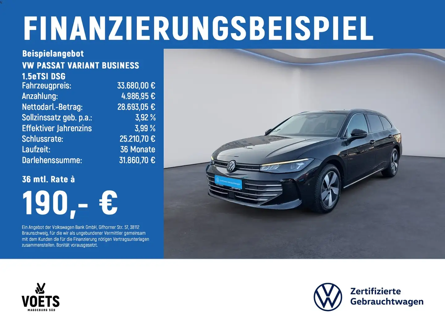 Volkswagen Passat Variant BUSINESS 1.5eTSI DSG LED+NAVI+AHK Noir - 2