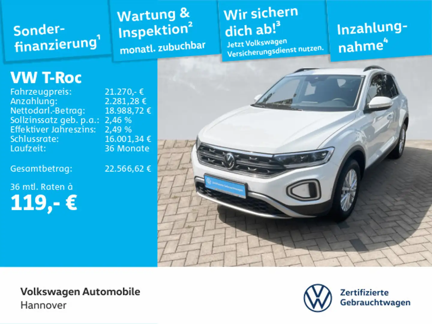 Volkswagen T-Roc 1.0 TSI Life Navi LED Dig.Cockpit SHZ PDC Weiß - 1