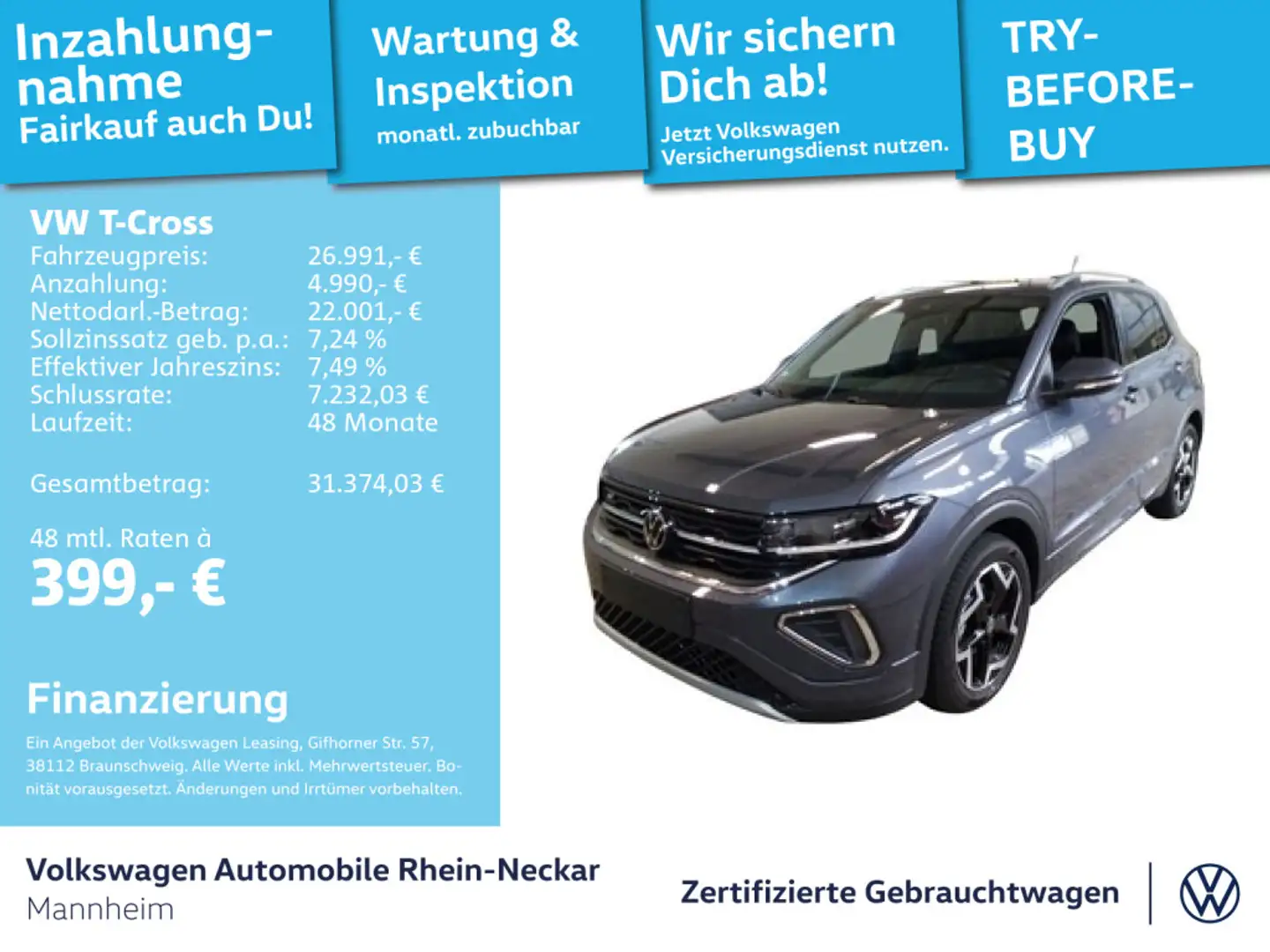 Volkswagen T-Cross 1.0 TSI R-Line DSG GAR 2030 Navi Kamera Grau - 1