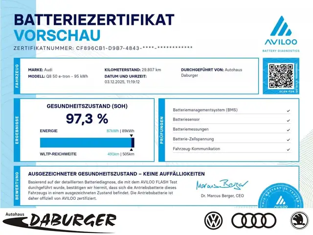 Audi Q8 e-tron 50 quattro advanced S-Line+97,3%Aviloo Klima Navi