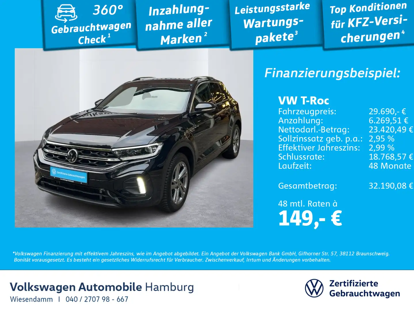 Volkswagen T-Roc R-Line 1.5 TSI DSG AHK/LED/NAVI/KAMERA Schwarz - 1