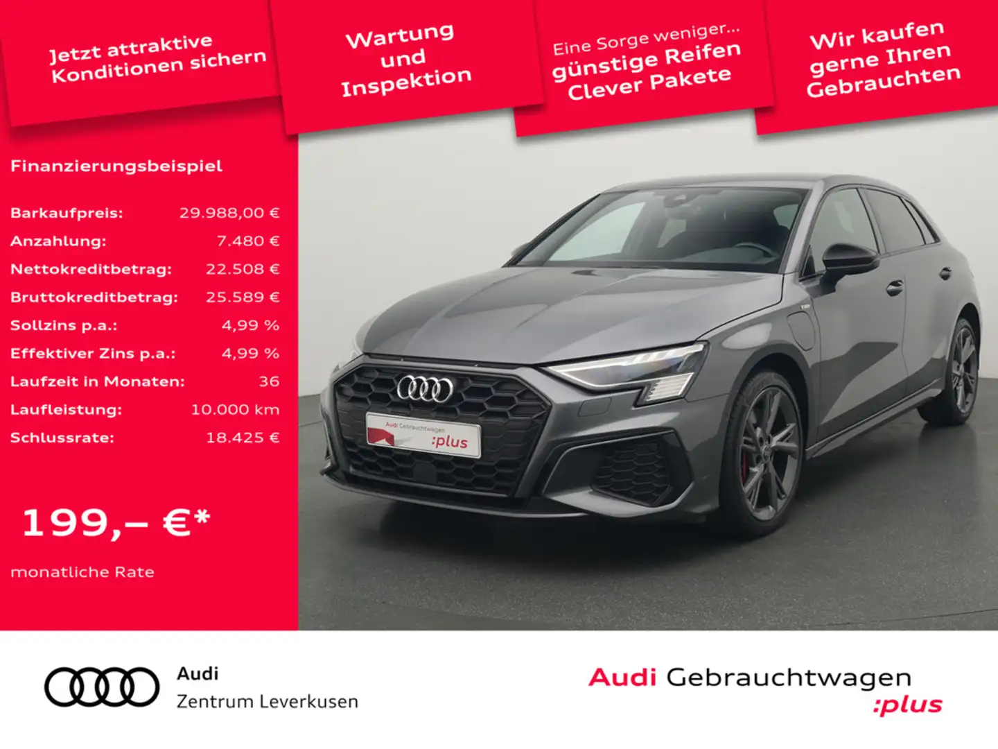 Audi A3 Sportback e S line MATRIX B&O NAVI VIRT AC Grau - 1