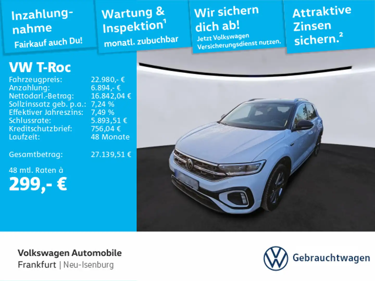Volkswagen T-Roc 1.0 TSI R-Line Navi Rückfahrkamera Sprachb Weiß - 1