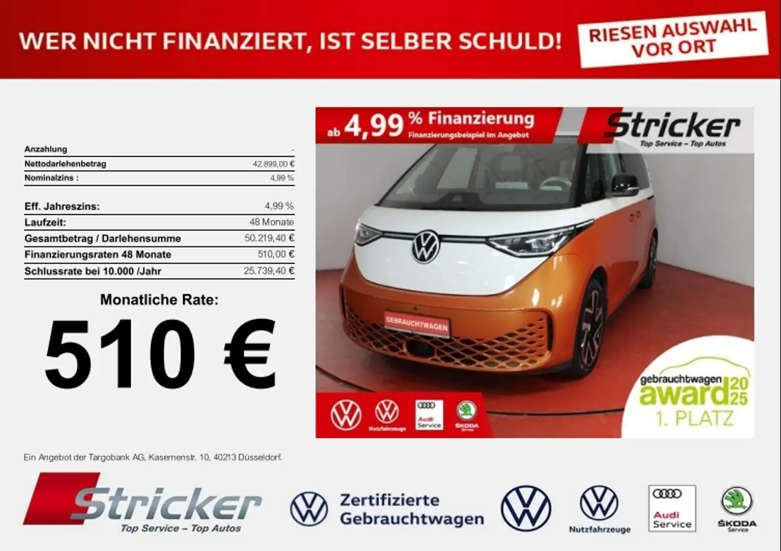 Volkswagen ID. Buzz 150/77 510,-ohne Anzahlung Navi IQ.Light Weiß - 1