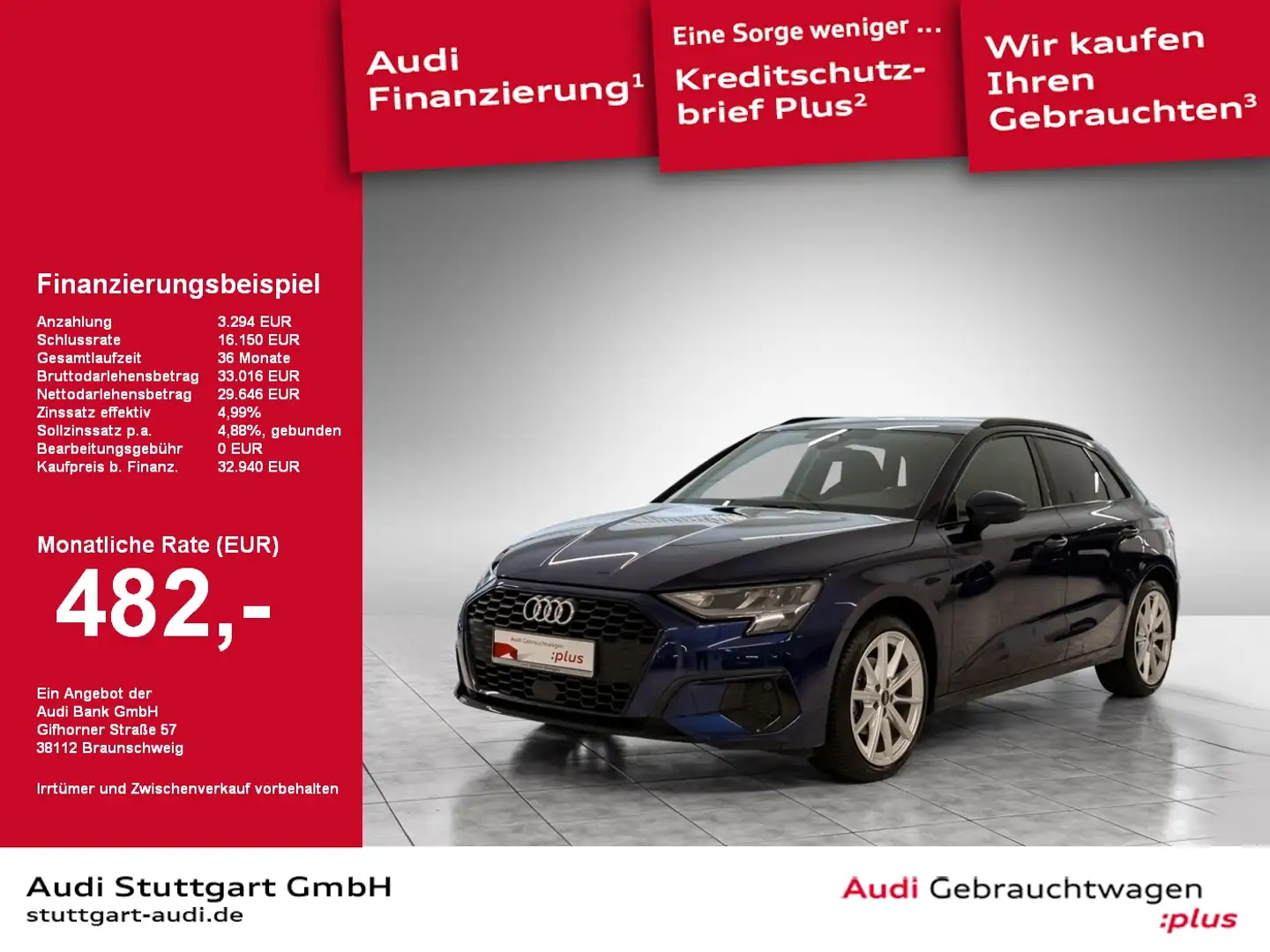 Audi A3 Sportback 35 TDI advanced LED Keyless virtCo Blau - 1