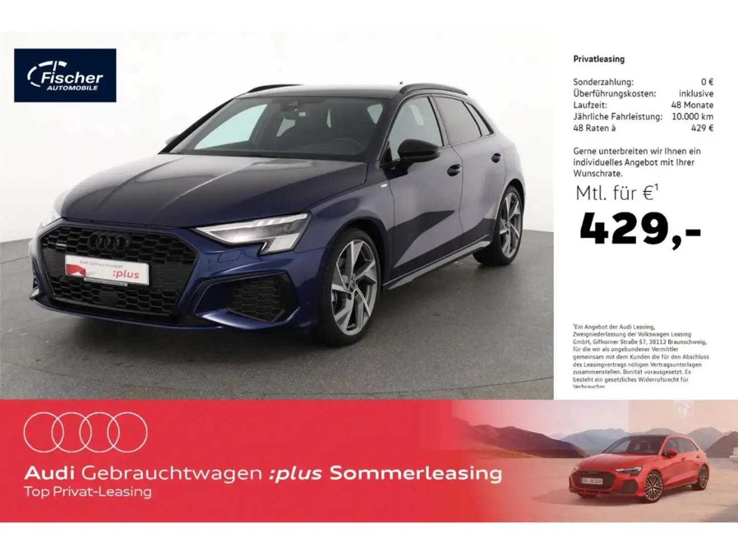 Audi A3 Sportback 40 TDI quattro S line Blau - 1