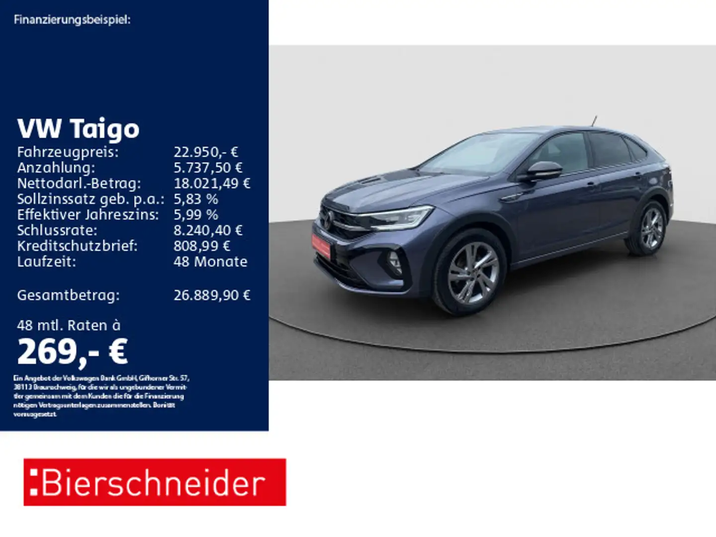 Volkswagen Taigo 1.0 TSI DSG R-Line MATRIX AHK CAM PANO Grau - 1