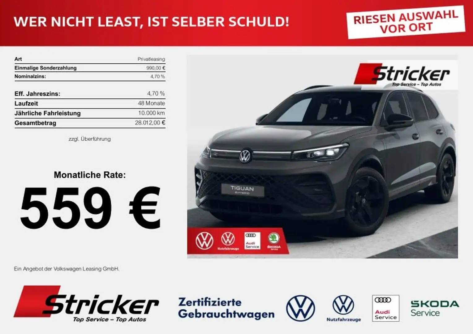 Volkswagen Tiguan R-Line eHybrid Black Style 559,- mtl. AHK WR Gris - 1