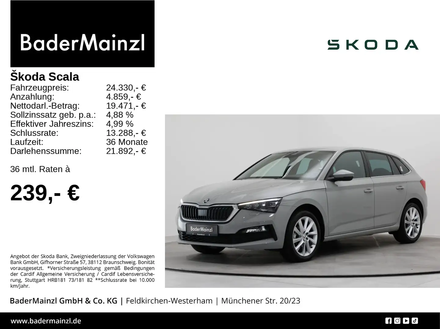Skoda Scala 1.0 TSI DSG Style PDC ACC LED Mirror Link Grau - 1