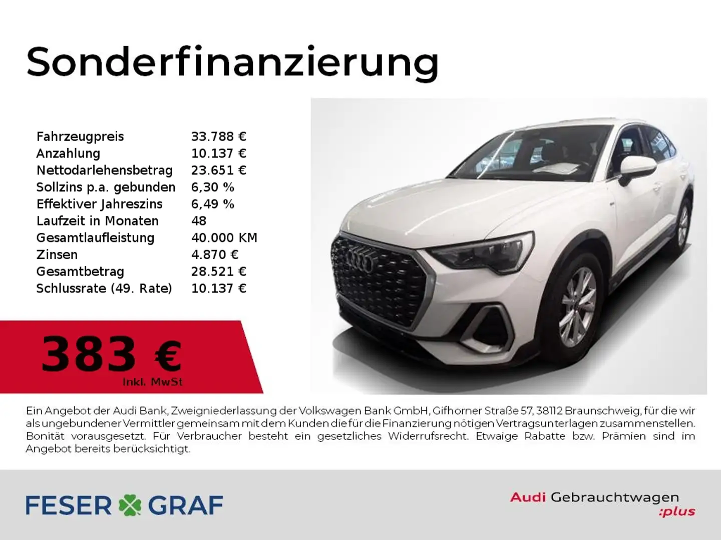 Audi Q3 Sportback 35 TDI S tronic S Line Navi,Leder Weiß - 1