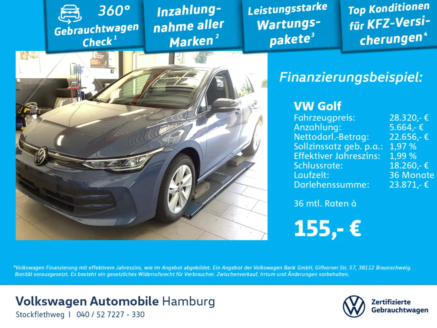 Volkswagen Golf VIII 1.5 eTSI Life DSG Kamera LED CarPlay Bleu - 1