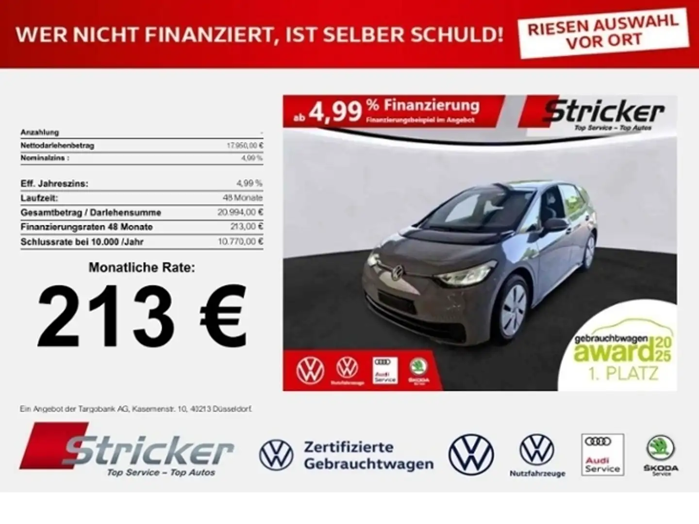 Volkswagen ID.3 Pure Performance 110/45 213,-ohne Anzahlung App-C Gris - 1