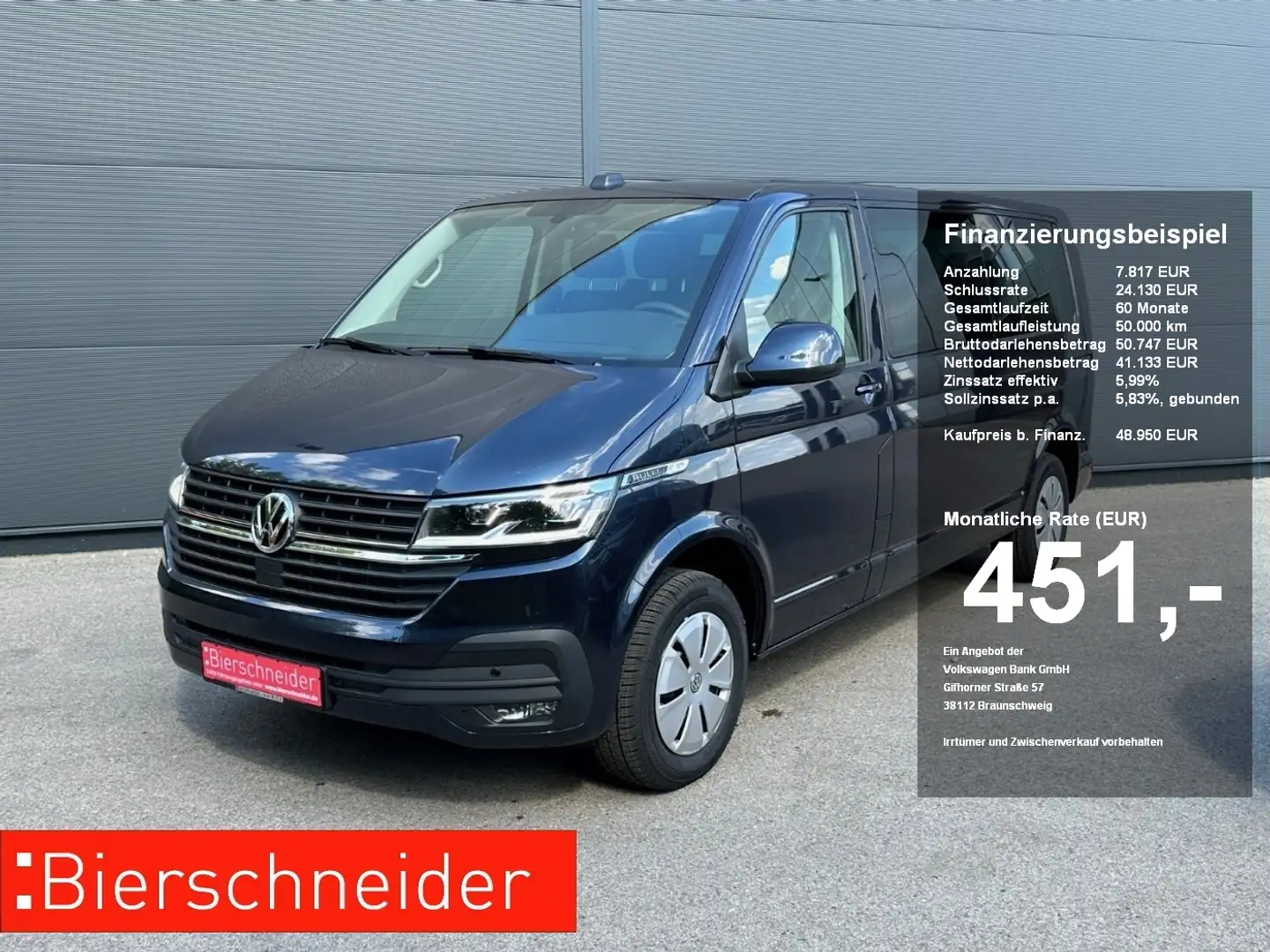 Volkswagen T6.1 Transporter Kombi LR 2.0 TDI DSG 9-S. LED NAVI AHK ACC KAMERA Bleu - 1