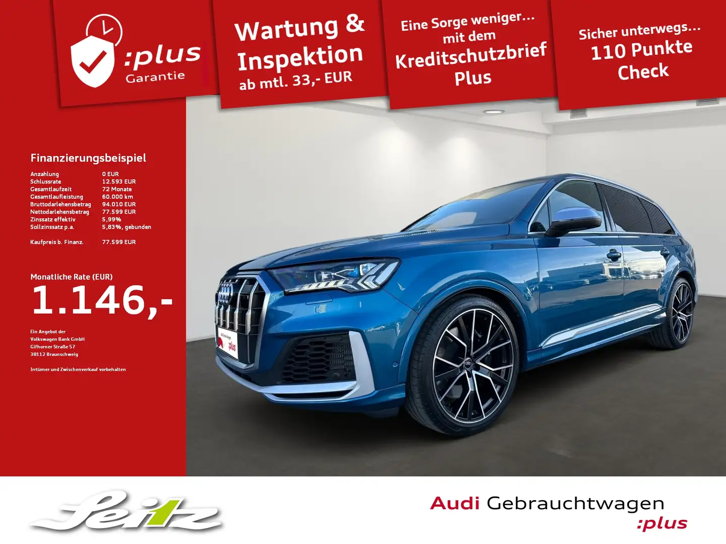 Audi SQ7 4.0 TFSI quattro *7-SITZER*AHK*DVD*HEAD-UP* Blau - 1