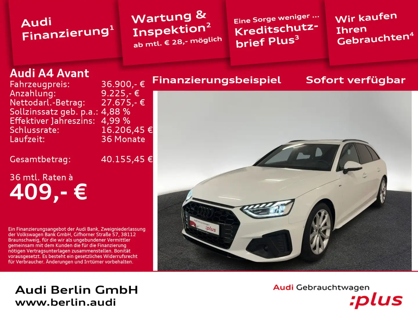 Audi A4 S line 40 TFSI qu. S tr. AHK PDC 360°K Weiß - 1