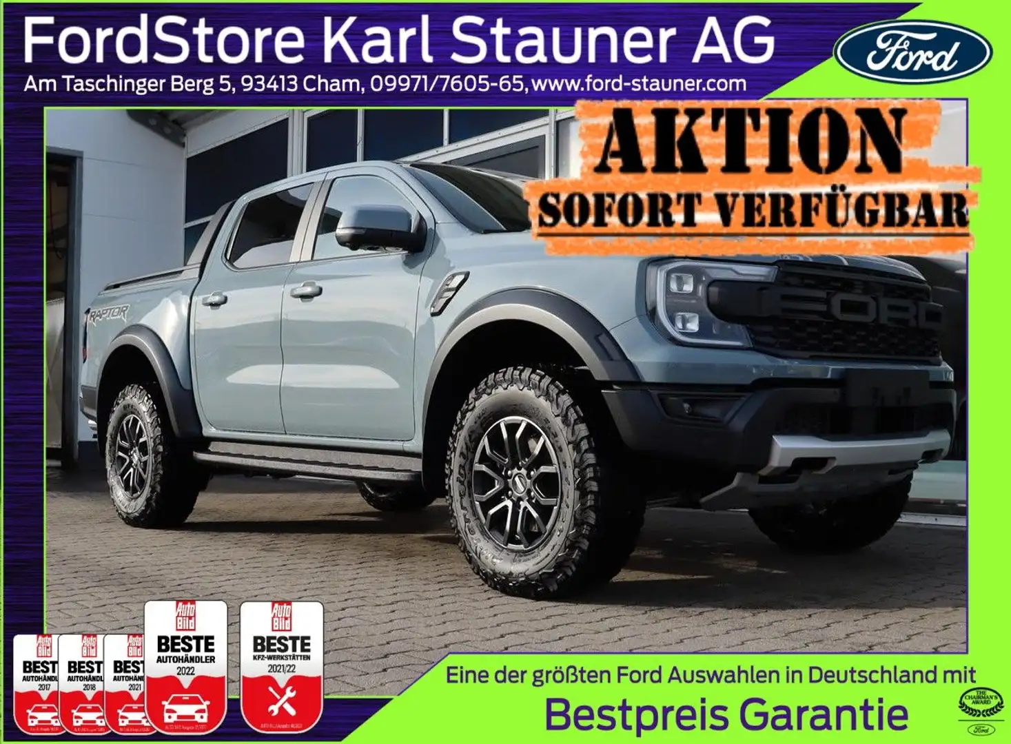 Ford Ranger Raptor-Paket DOKA 4x4 3.0 EcoB. 3,99% FIN Grau - 1