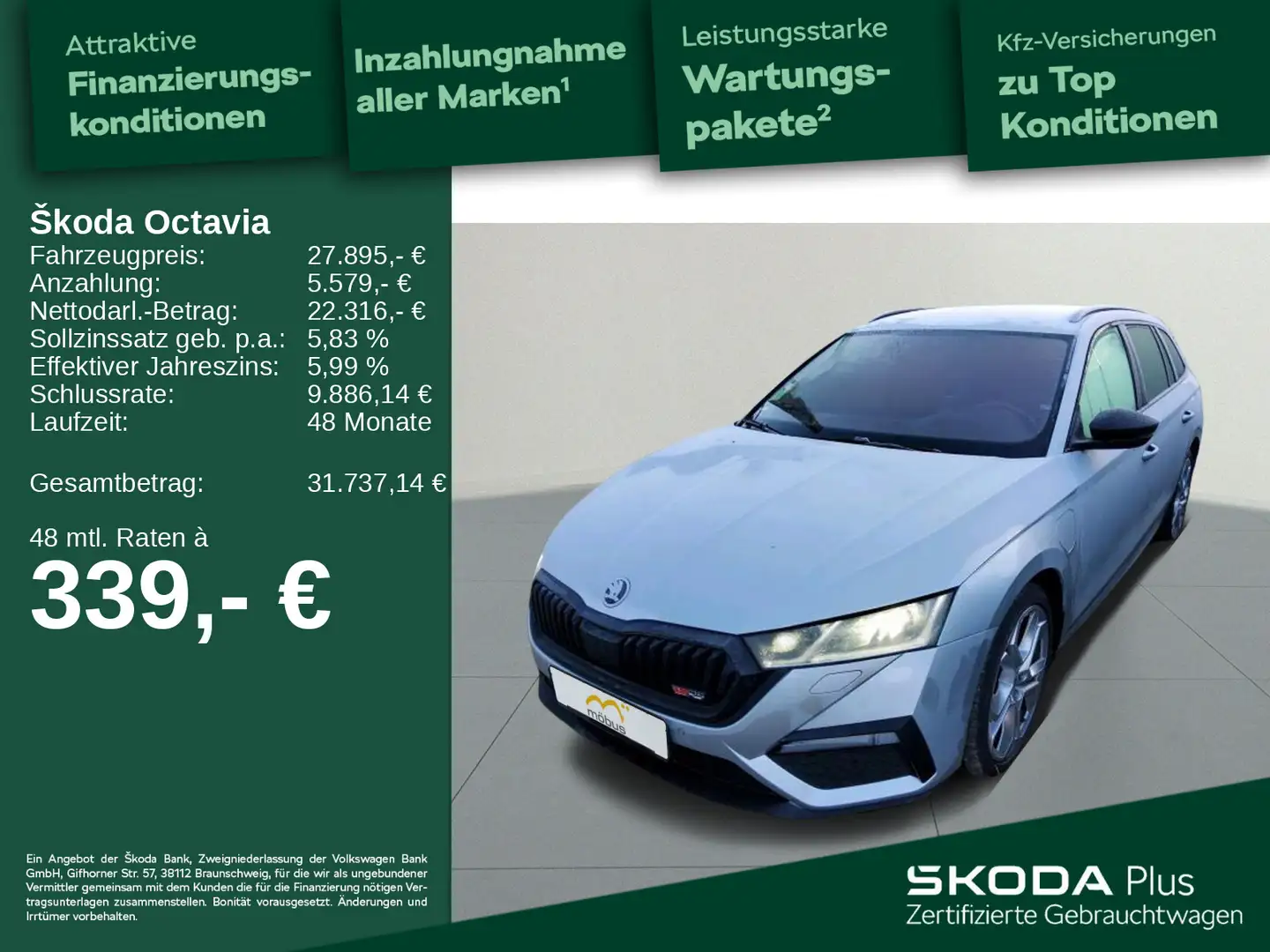 Skoda Octavia Combi 1.4 TSI iV RS*RFK*HUD*APP*SIDE*LED Silber - 1