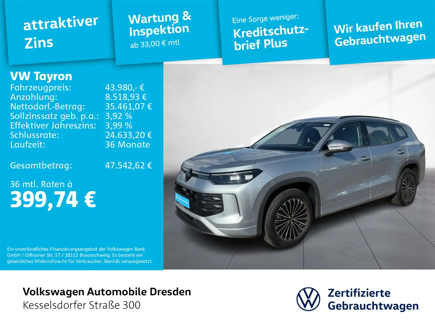 Volkswagen Tayron 1.5 TSI DSG Life ACC AHZV LED Navi Kamera Silber - 1