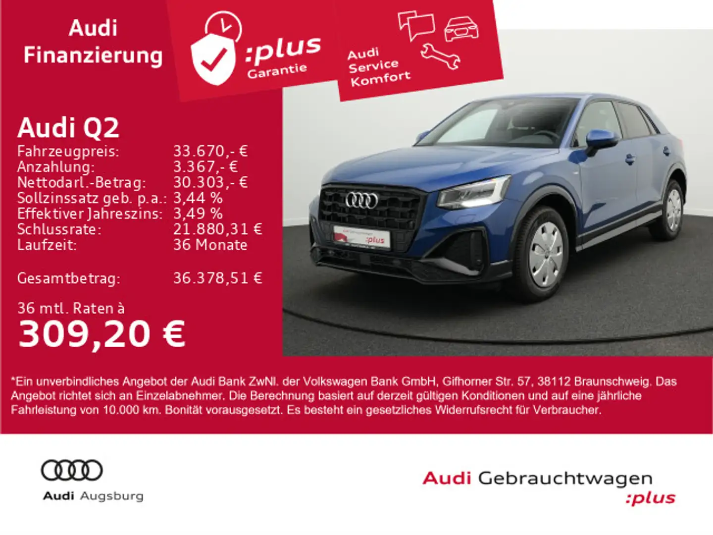Audi Q2 35 TFSI 2x S line S tr. *SONOS*ACC*AHK*8-fach Blau - 1