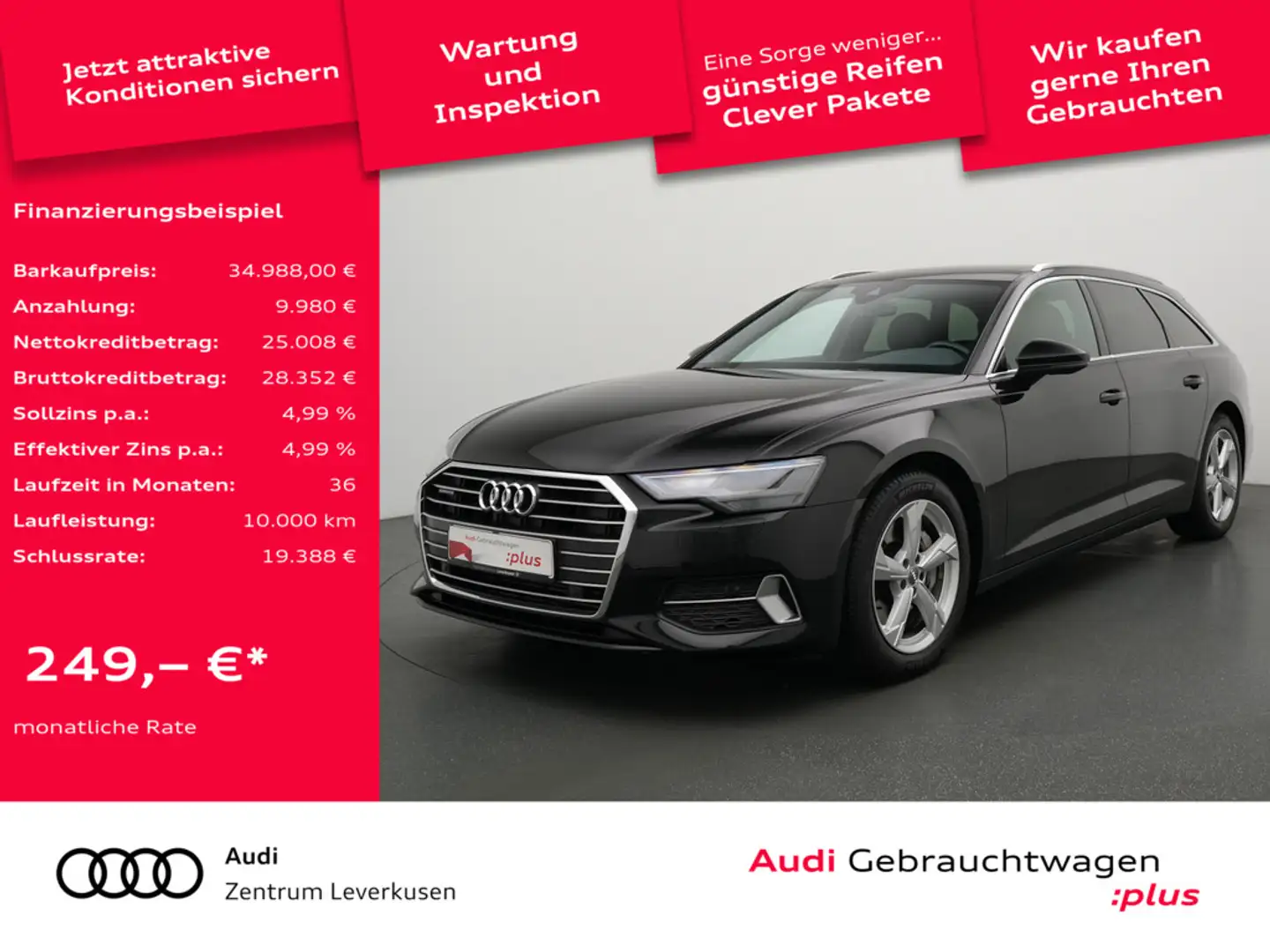 Audi A6 Avant 45 quattro Sport NAVI AHK LEDER SHZ Schwarz - 1